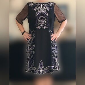 Eshakti Black dress w/ purple & white embroidery throughout- 2X 22W - stunning